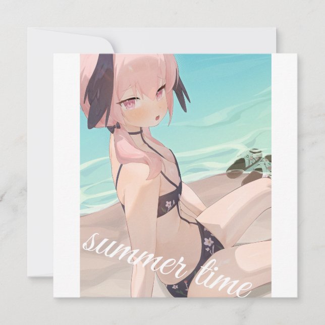 mignonne fille anime profiter de l'été sur la plag (Devant)