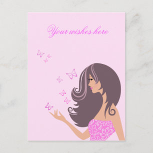 Mignonne fille avec papillons Carte postale