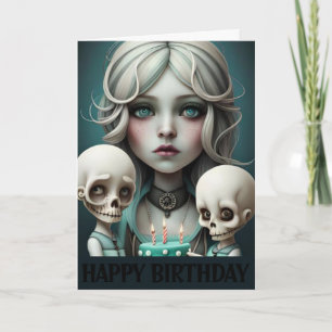 Mignonne fille carte d'anniversaire crânes, humour
