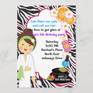 mignonne fille Pink Zebra spa de fête invitation