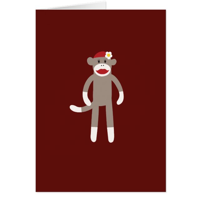 Mignonne fille Sock Singe sur rouge (Devant)