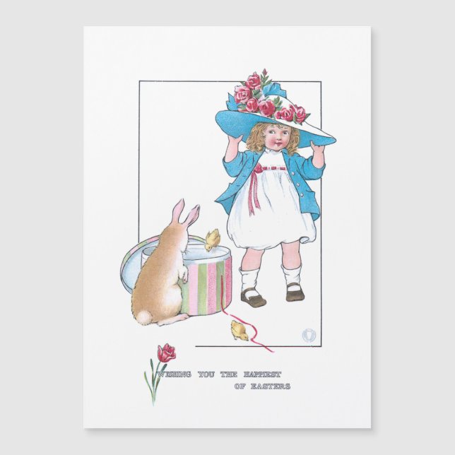 Mignonne fille Vintage avec Bonnet de Pâques, Lapi (Devant)