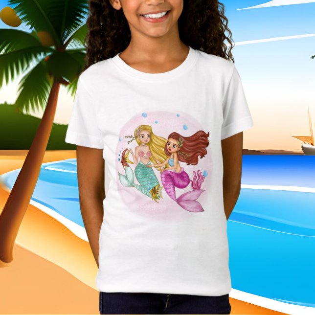 mignonne filles mermaid plage T-shirt (Créateur téléchargé)