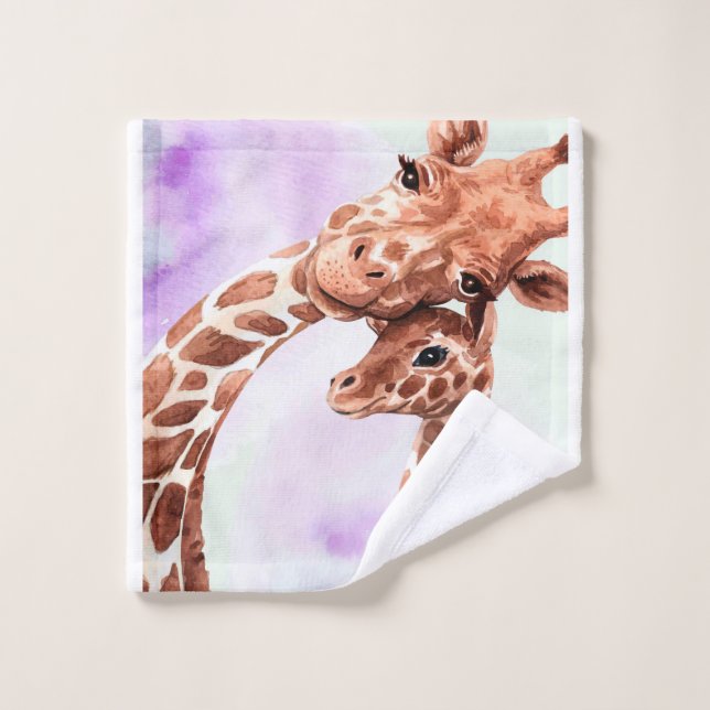 Mignonne Giraffe Maman Et Bébé, Cadeau Pour Fille (Gant de toilette)