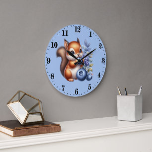 Mignonne horloge écureuil amoureux de myrtille