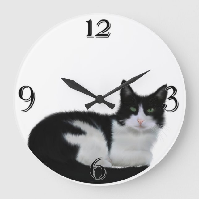 Mignonne Horloge Mur Chat Noir Et Blanc (Recto)
