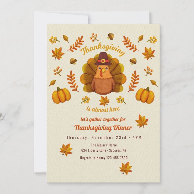 Mignonne invitation de Turquie Thanksgiving (Devant)