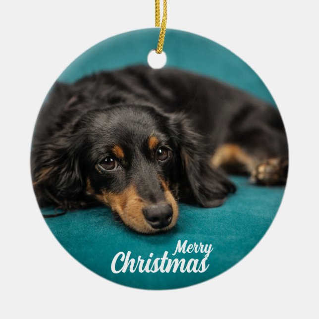 Mignonne Joyeux Noël Chien en céramique ornement (Devant)