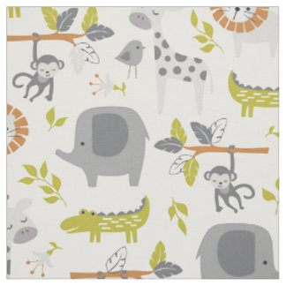 Mignonne Jungle moderne en tissu gris vert et oran