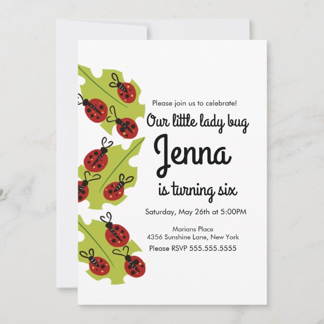 Mignonne Lady Bug Hand Drake Insect Anniversaire (Devant)