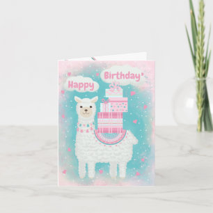 Mignonne lama rose et turquoise avec cadeaux