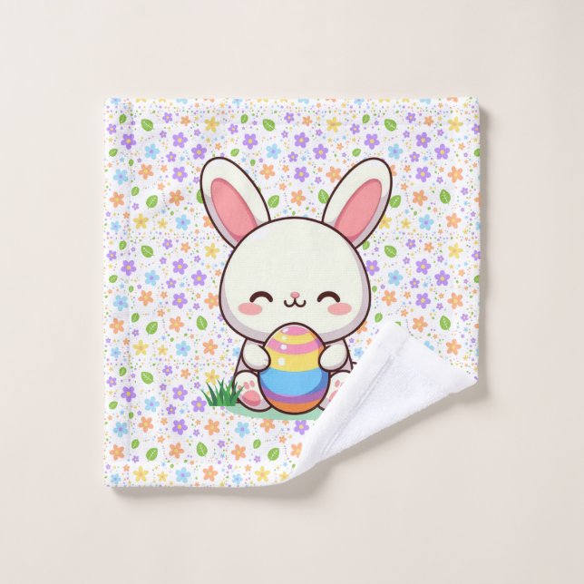 Mignonne lapin de printemps/Pâques avec oeuf (Gant de toilette)