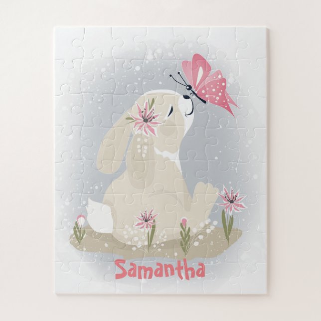 Mignonne lapin et papillon. Jigsaw Puzzle (Vertical)