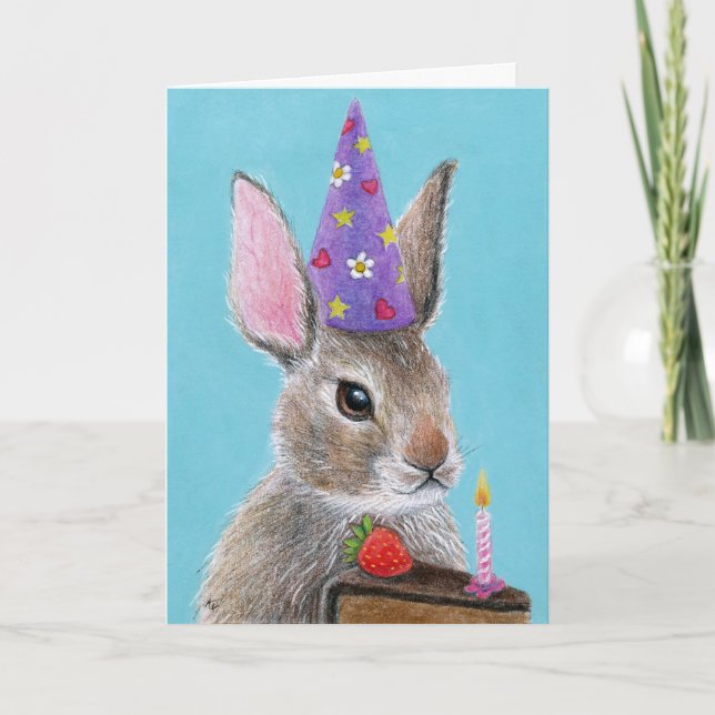 Mignonne lapin lapin avec carte de voeux d'anniver (Devant)