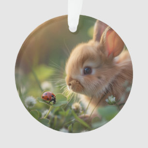 Mignonne lapin lapin et une coccinelle sur le cham