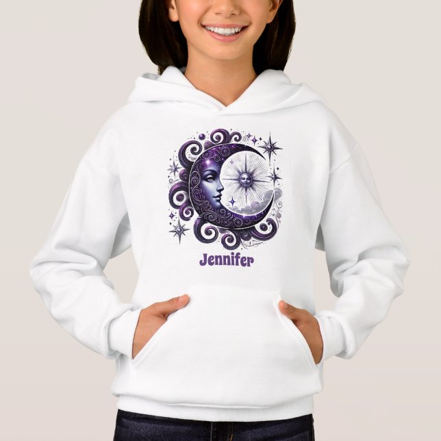 Mignonne lune étoiles ajouter nom enfants filles (Devant)