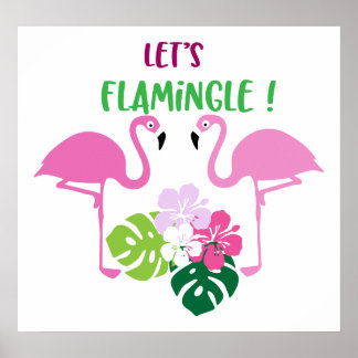 Mignonne maison de plage Flamingo poster