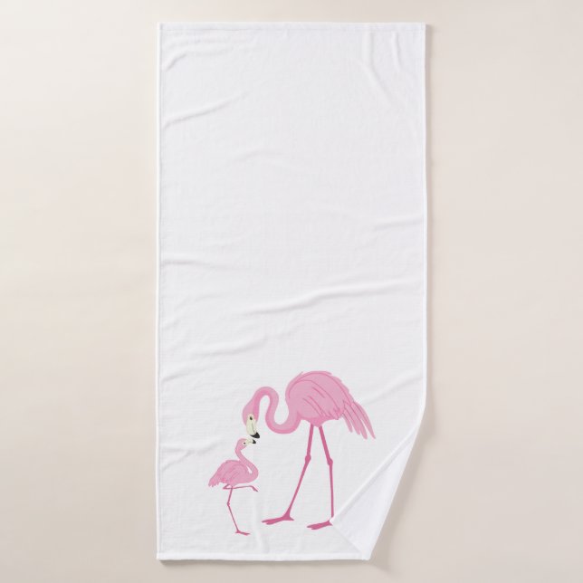 Mignonne maman et bébé aquarelles flamingo (Serviette de bain)