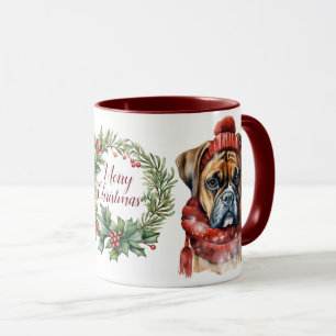 Mignonne merry Boxe chien de Noël Mug