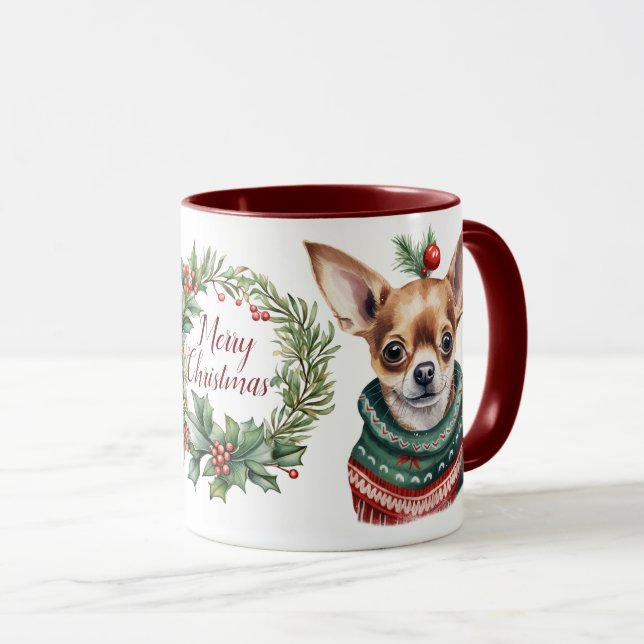 Mignonne Merry Chihuahua Chien Mug Christmas Mug (Devant droit)