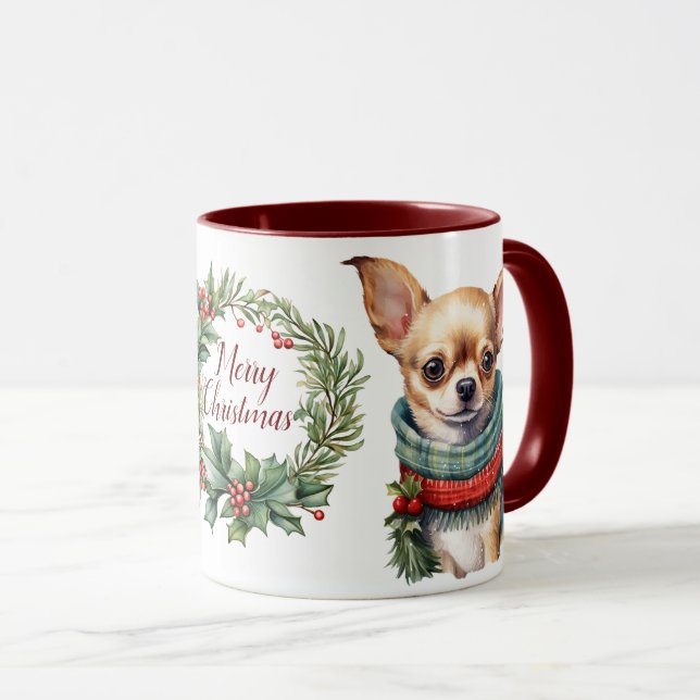 Mignonne Merry Chihuahua Chien Mug Christmas Mug (Devant droit)