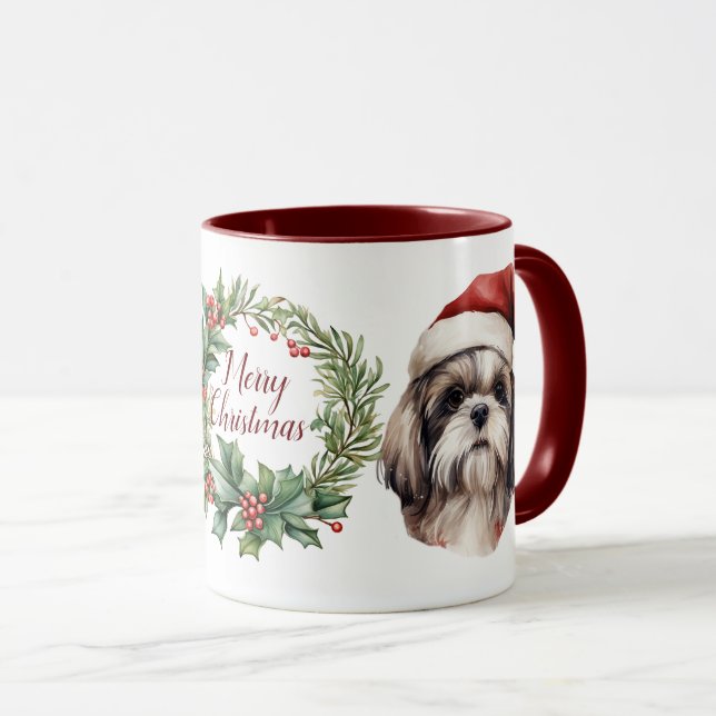 Mignonne Merry Shih tzu Chien Christmas Mug (Devant droit)