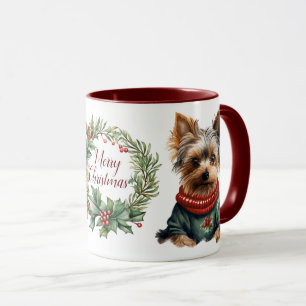 Mignonne Merry Yorkshire Terrier Chien de Noël Mug