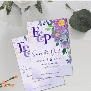 Mignonne Monogramme Purple Floral Mariage Enregist