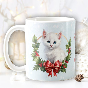 Mignonne Noël Kitten Chat Neige Bleu Nom Mug