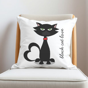 Mignonne oreiller à lancer de chat en noir et blan