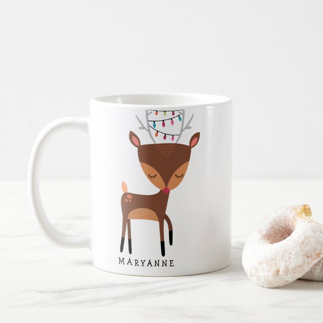 Mignonne Petite Rindeer Lumières Noël Mug (Avec donut)