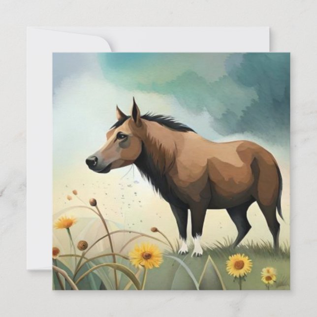 Mignonne poney brun dans le champ floral (Devant)