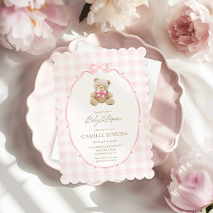 Mignonne rose Teddy ours fille Invitation Baby sho
