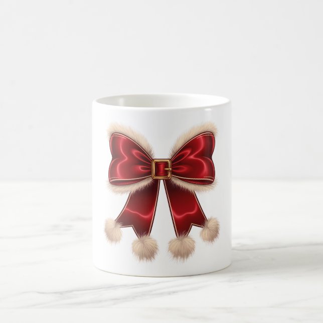 Mignonne rouge Noël Coquette Bow Christmas Mug (Centre)
