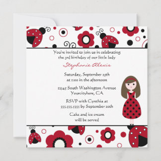 Mignonne rouge noir dame bugs invitation fête d'an