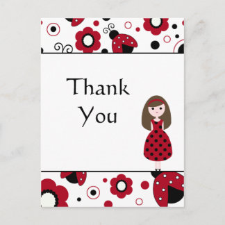 Mignonne rouge noir dame bugs merci carte postale