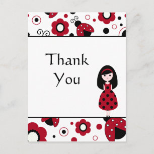 Mignonne rouge noir dame bugs merci carte postale