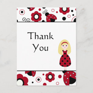 Mignonne rouge noir dame bugs merci carte postale