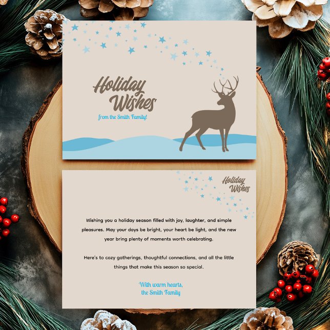 Mignonne Simple Cerf Whimsal Minimaliste Vacances (Holiday Greeting Cards with whimsical illustration deer winter scene, unique cute minimalist simple.)