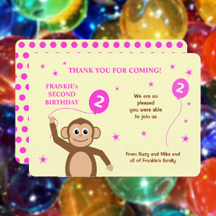 Mignonne singe 2e anniversaire carte de remercieme