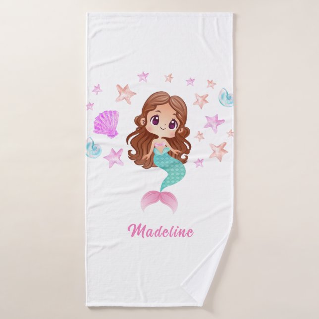 Mignonne sirène aux cheveux foncés pour enfants (Serviette de bain)
