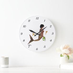 Mignonne Sirène Avec Horloge Murale Seahores