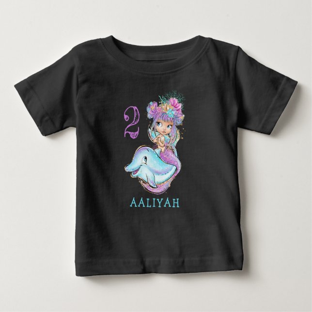 Mignonne Sirène Bébé avec T-shirt d'anniversaire d (Devant)