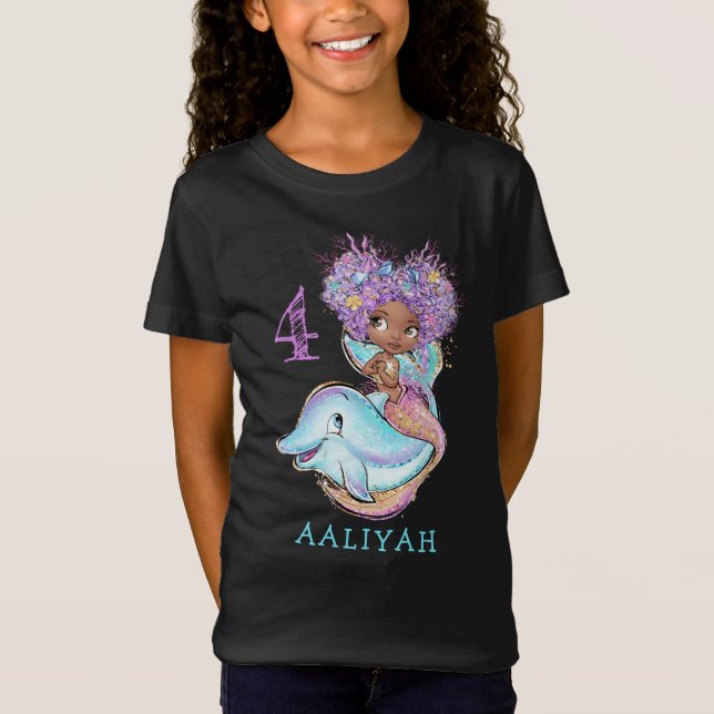 Mignonne sirène Brown avec T-shirt d'anniversaire  (Devant)