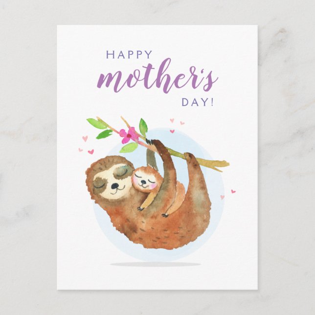 Mignonne Sloth Maman Bébé Bonne carte de fête des  (Devant)