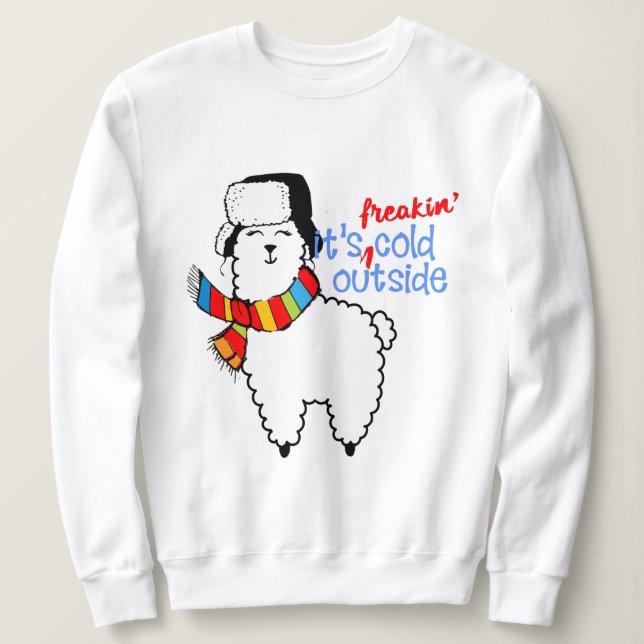 Mignonne son gâteau froid Llama Sweatshirt de Noël (Design devant)