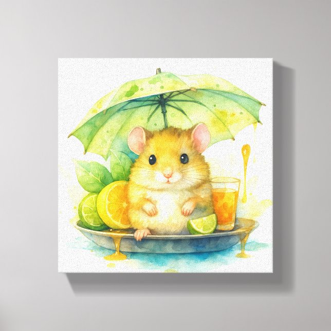 Mignonne souris à l'aquarelle sous toile d'art de  (Recto)