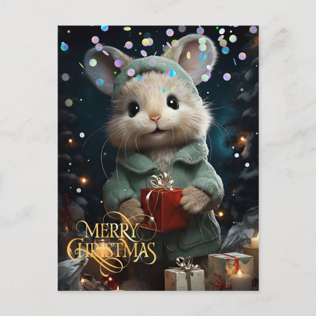 Mignonne souris. Félicitations. Carte postale (Devant)