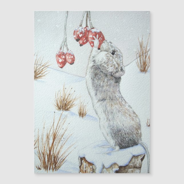 Mignonne souris mangeant des baies rouges neige sc (Devant)