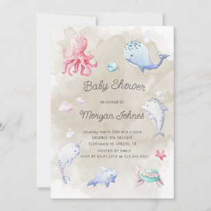 Mignonne sous le Baby shower d'aquarelle de mer